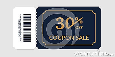 Sale coupon. Realistic discount ticket mockup design. Special offer voucher with tear line and barcode. Cardboard tag Vector Illustration