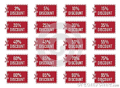 Sale coupons, discount tags and labels set Vector Illustration