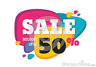 Sale - creative abstract vector banner. Discount up to 50%. Colored design layout Vector Illustration