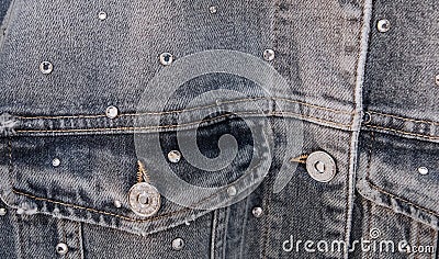 Sale denim collection blue jacket pockets shop Stock Photo