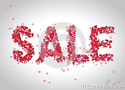 `Sale` design template with hearts. Vector Illustration