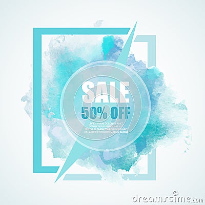 Sale -50% discount banner with watercolor colorful splash Stock Photo