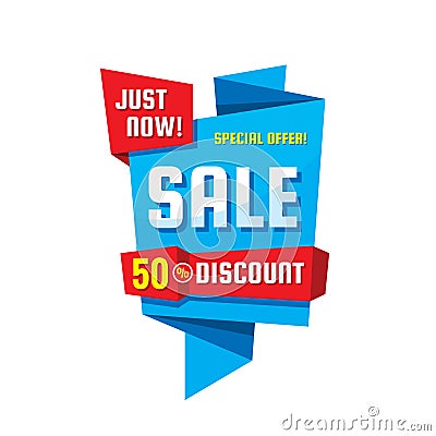 Sale 50% discount - concept origami banner vector illustration. Special offer, just now. Abstract advertising promotion creative Vector Illustration