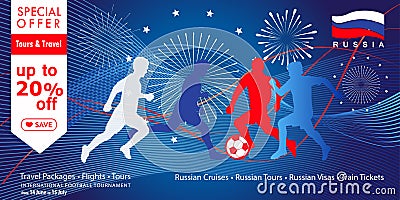 2020 World Cup Russia football Sale sign Vector Illustration