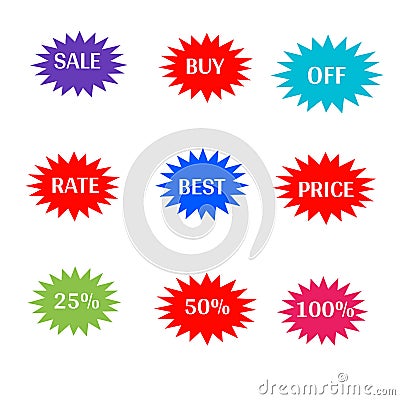 Sale, discount, percentage stickers colorful star and white letters icon 3d background brand and productions advertising Stock Photo