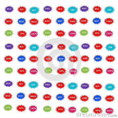 Sale, discount, percentage stickers colorful star and white letters icon 3d background brand and productions advertising Stock Photo