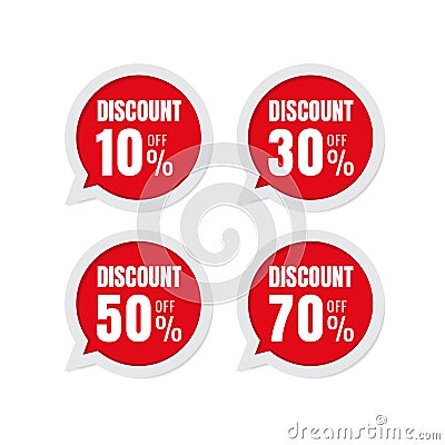 sale. Discount price tags. speech sticker label discount 10% 30% 50% 70%. on white background. marketing business Vector Illustration