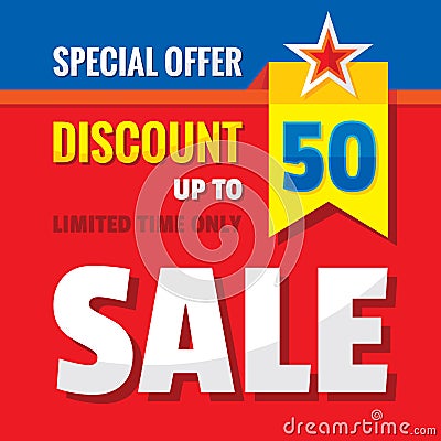 Sale discount up to 50% - concept banner vector illustration. Special offer abstract advertising promotion creative layout. Vector Illustration