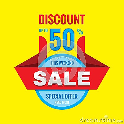 Sale discount up to 50% - vector banner concept illustration. Special offer abstract advertising promotion creative layout. Vector Illustration