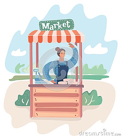 Sale of farm in the market, Vector Illustration