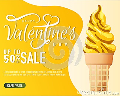 Sale Flyer design for Happy Valentine's Day with ice crea Cartoon Illustration