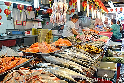 Sale of fresh fish at the market Stock Photo