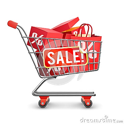 Sale Full Shopping Cart Red Pictogram Vector Illustration