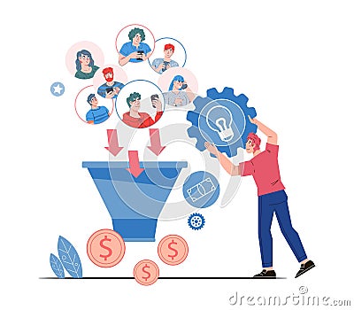 Sale funnel and leads generation. Digital marketing with funnel lead generations. Vector Illustration