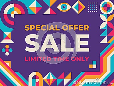 Sale geometric banner design. Special offer abstract poster. Discount advertising marketing layout. Vector Illustration