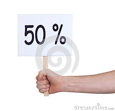 Sale - Hand holding sigh that says 50% Stock Photo