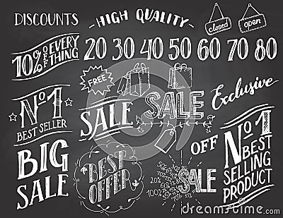 Sale hand-lettering chalkboard set Vector Illustration