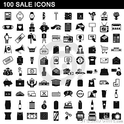 100 sale icons set, simple style Vector Illustration