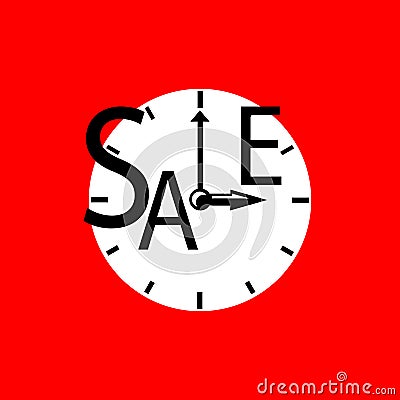 Sale inscription with clocks. Seasonal discount icon or banner template. Black and red sale label Cartoon Illustration