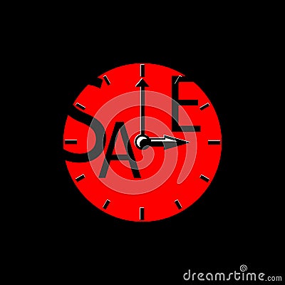 Sale inscription with red clocks. Sales event square illustration. Cartoon Illustration