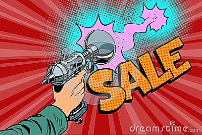 Sale inscription Science fiction shot of a Blaster comic cloud Vector Illustration