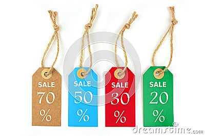 Sale labels 70%, 50%,30%,20% Stock Photo