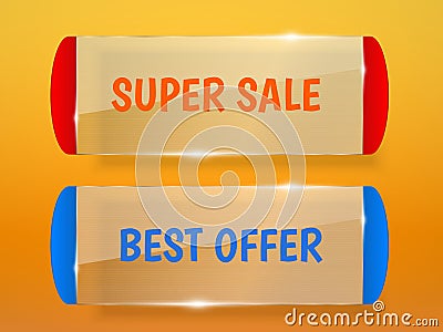 Sale labels. Future design glass transparent banners isolated. Best offer. Vector Illustration