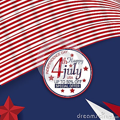 Sale material and element for fourth of july independence day of united states. Design for banner, advertising, greeting cards or Vector Illustration