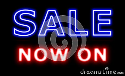 Sale now on neon sign shop Stock Photo