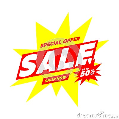 Sale 50% off banner. Special offer price sign. Advertising discounts symbol Vector Illustration