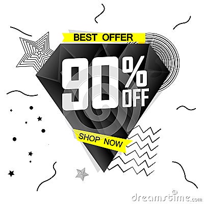 Sale 90% off, special offer, banner design template, discount tag, vector illustration Vector Illustration
