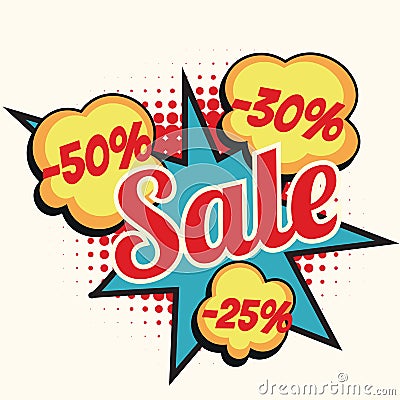 Sale 50 30 25 percent discount comic book word Vector Illustration