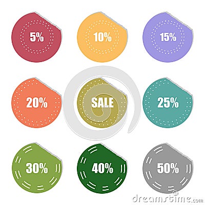 Sale and percentage tear sticker label set Vector Illustration