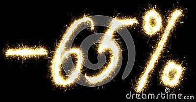 -65% Sale percents made of sparkler Stock Photo