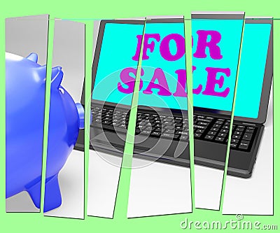 For Sale Piggy Bank Means Advertising Products To Buyers Stock Photo