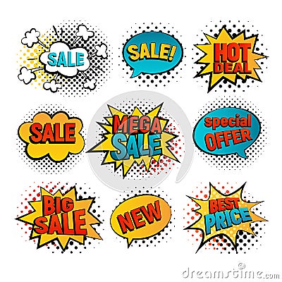 Sale pop art vector set Vector Illustration