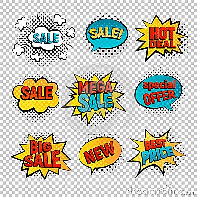 Sale pop art vector set Vector Illustration