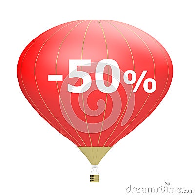 Sale poster concept with percent discount. Bright 3d illustration banner with air balloon. Design for banner, flyer and brochure Cartoon Illustration