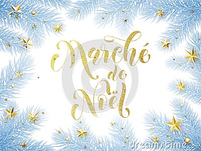 Sale poster French Marche de Noel for Christmas discount promo Vector Illustration
