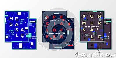 Sale Posters, Cards or Flyer Template Set. Abstract Swiss Style Background with Decorative Elements, Creative Typography Vector Illustration