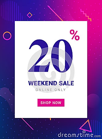 Sale promo banner weekend offer. Big Discount 20 percent promotion deal template Vector Illustration