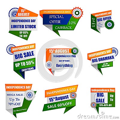 Sale Promotion and Advertisement for 15th August Happy Independence Day of India Vector Illustration