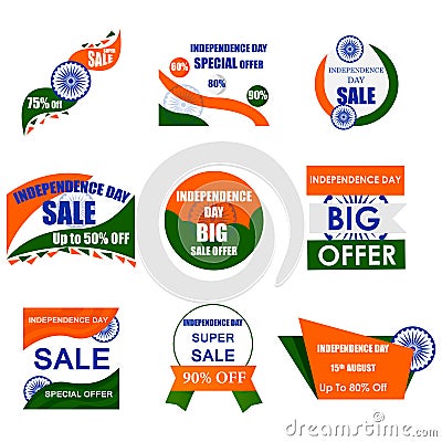 Sale Promotion and Advertisement for 15th August Happy Independence Day of India Vector Illustration