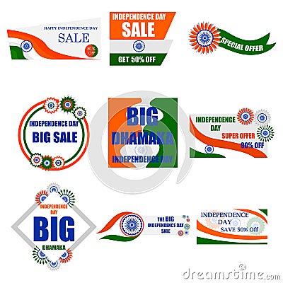 Sale Promotion and Advertisement for 15th August Happy Independence Day of India Vector Illustration