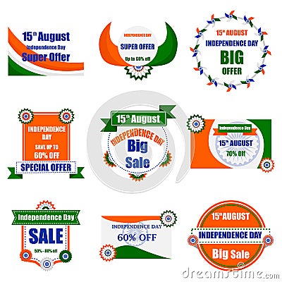 Sale Promotion and Advertisement for 15th August Happy Independence Day of India Vector Illustration