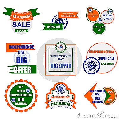 Sale Promotion and Advertisement for 15th August Happy Independence Day of India Vector Illustration