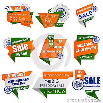 Sale Promotion and Advertisement for 15th August Happy Independence Day of India Vector Illustration