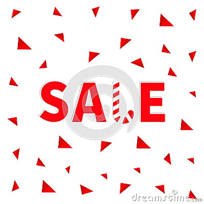 Sale red text Candy cane banner, advertising poster. Winter Merry Christmas season offer. Vector Illustration