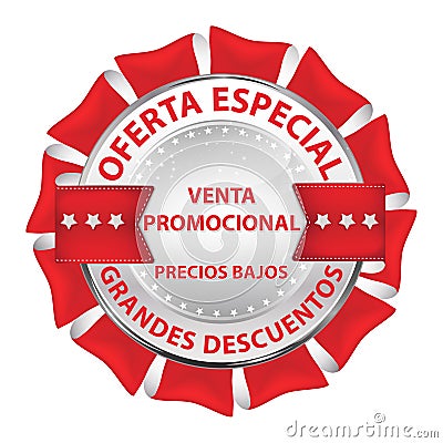 Sale / retail button designed with Spanish text. Vector Illustration