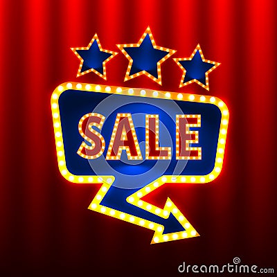 Sale retro banners on the red curtain background. Vector Illustration